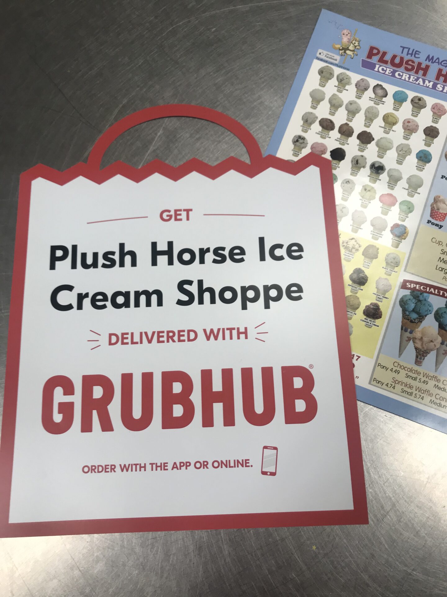 Plush Horse Ice Cream Shoppe poster and menu